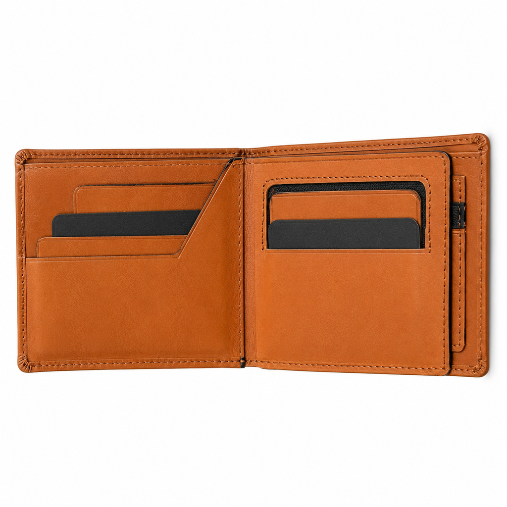Signature Tan & Black Men's Bi-Fold Leather Wallet