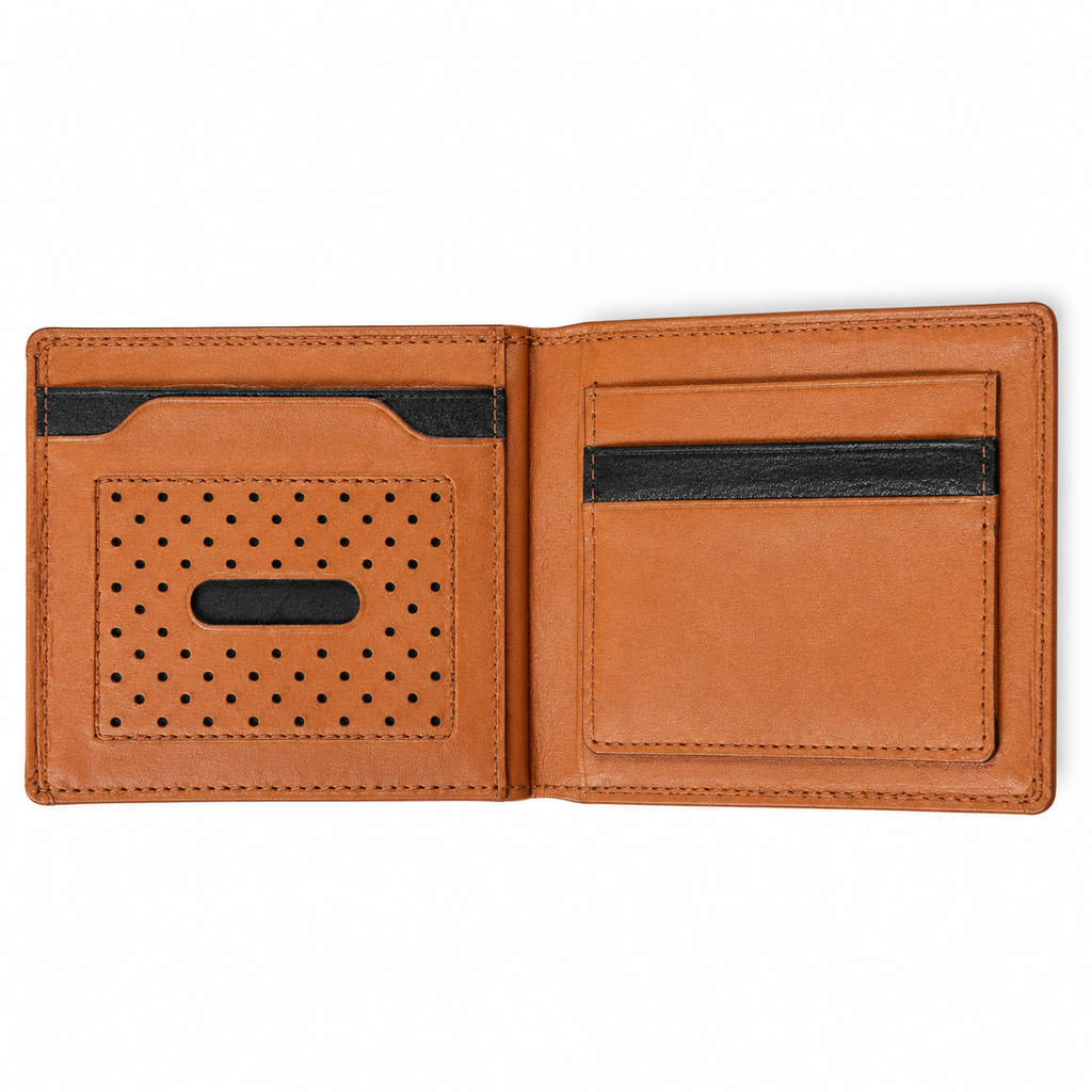 Signature Tan & Black Men's Bi-Fold Leather Wallet
