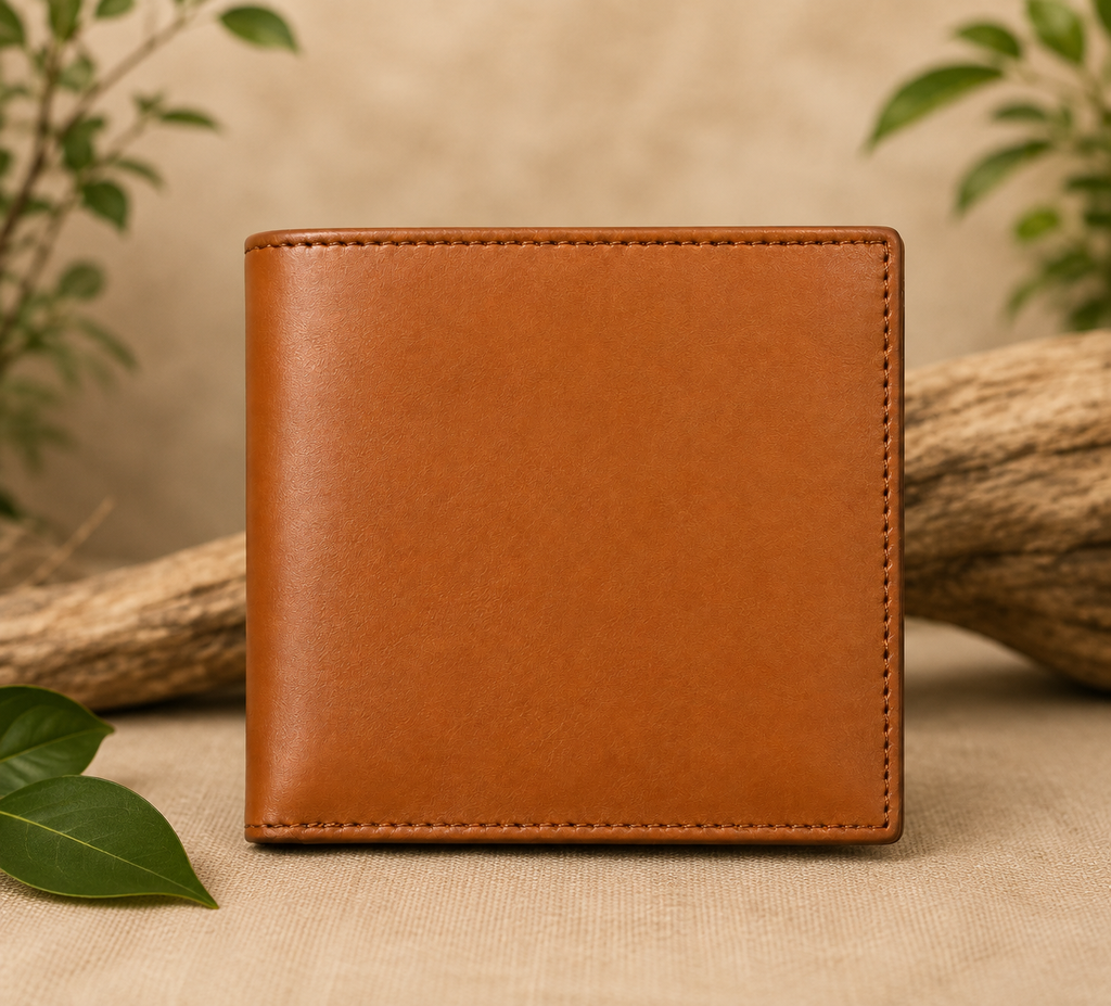 Signature Tan & Black Men's Bi-Fold Leather Wallet