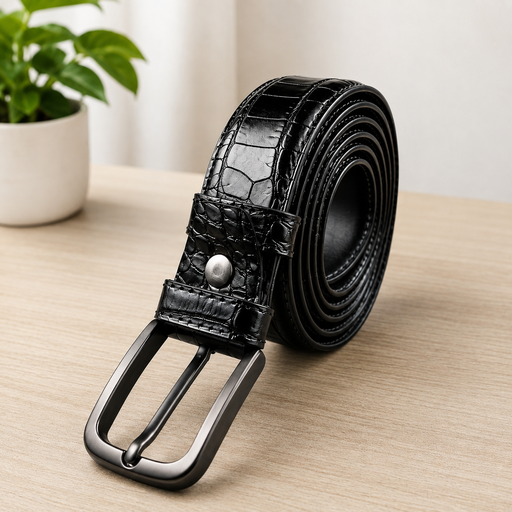 Crocodile-Pattern Leather Belt